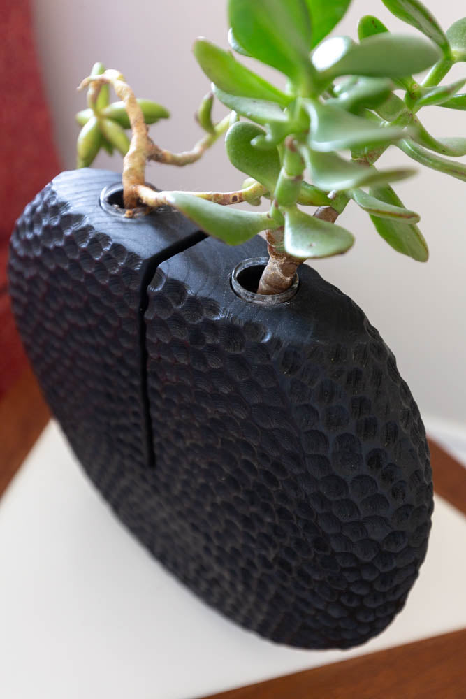 Black Textured Wood Vessel