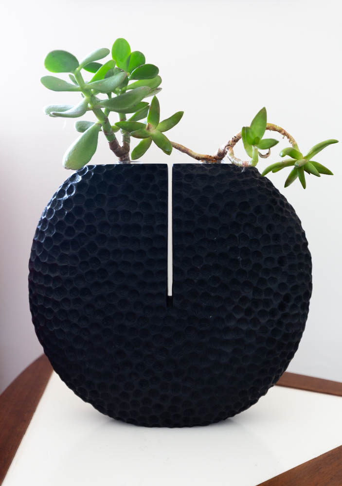 Black Textured Wood Vessel