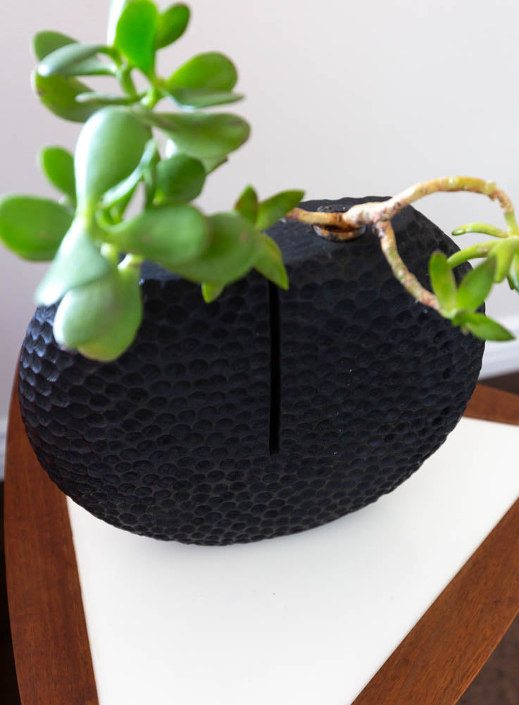 Black Textured Wood Vessel