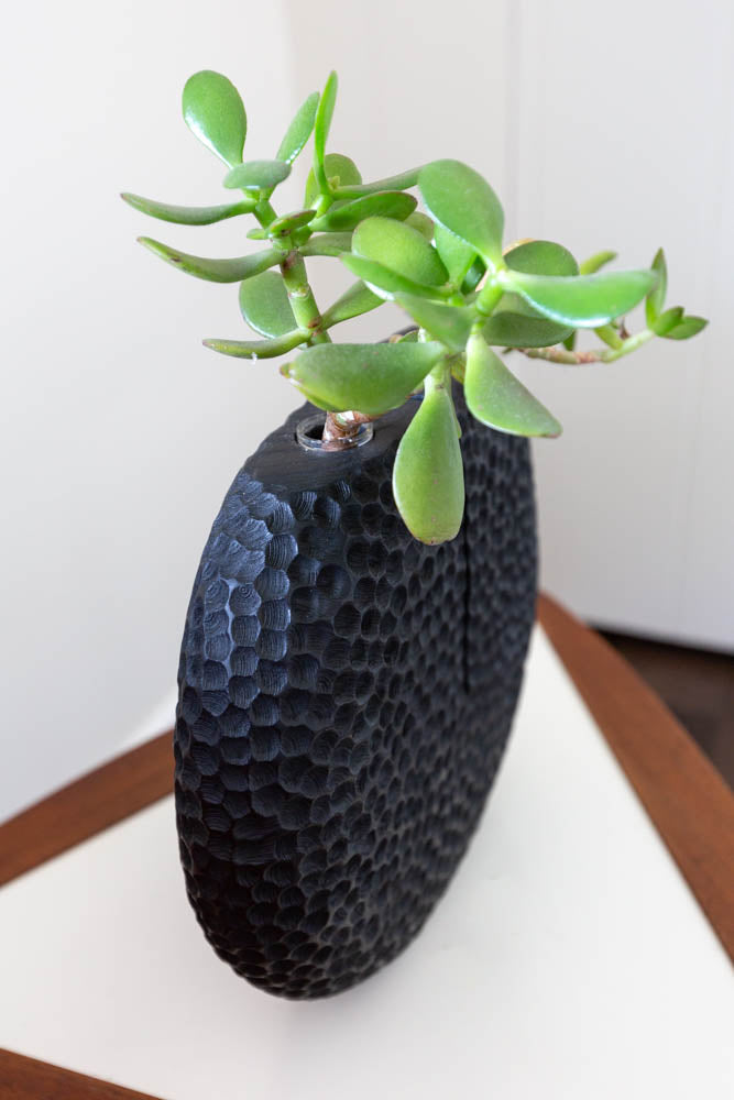 Black Textured Wood Vessel