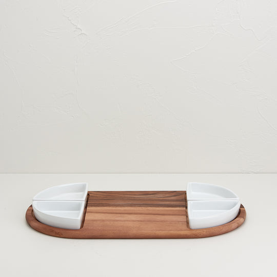 Serving Board with Ceramic Dishes