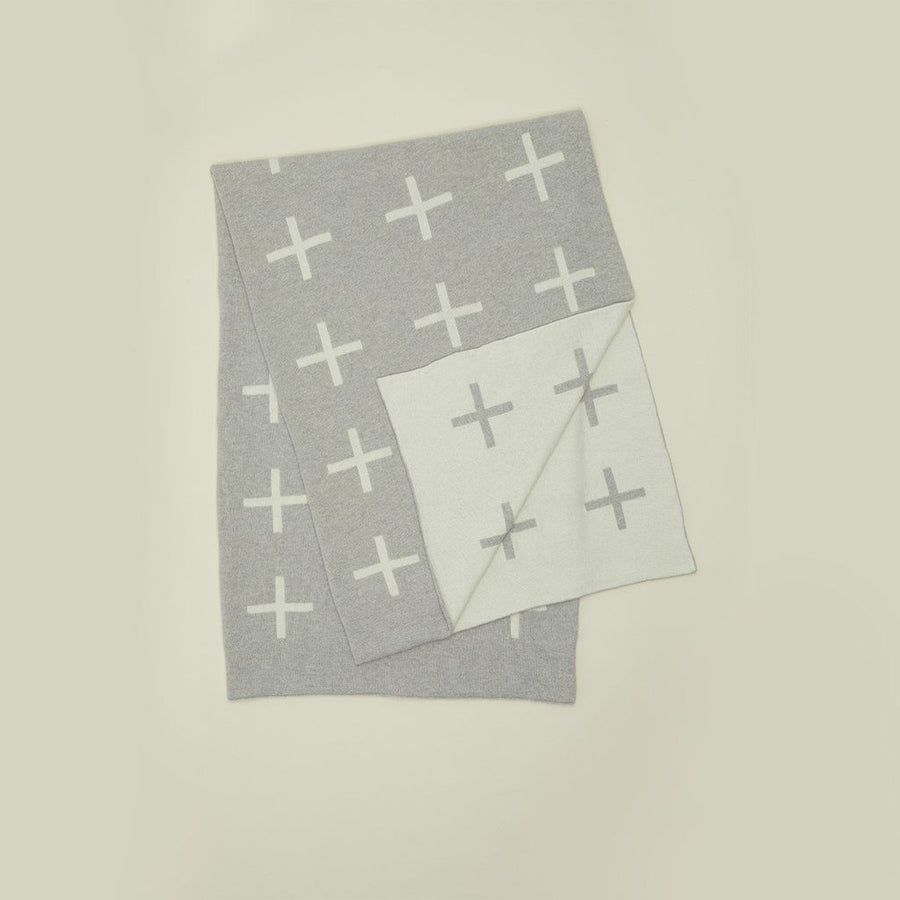 Knit Cross Throw - Light Grey/Ivory